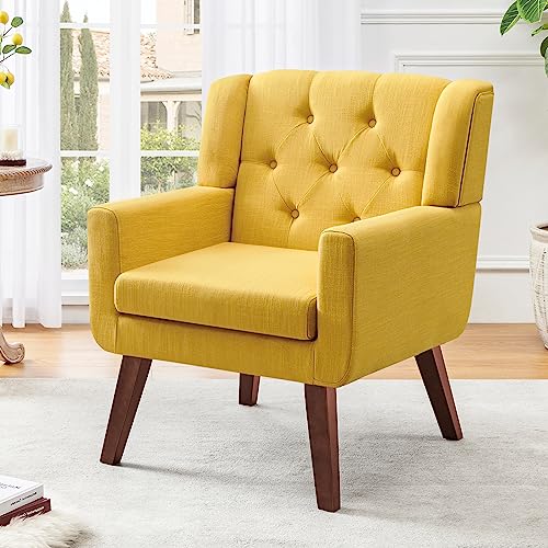 Beige Set of 2 Linen Fabric Button-Tufted Accent Chair K116