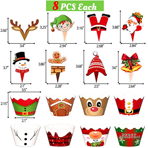 128 Pieces Christmas Cupcake Toppers Wrappers A740190