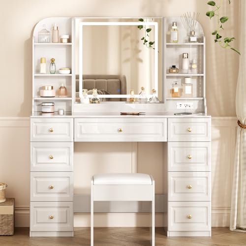 42" Black Makeup Vanity Desk with Mirror and Lights H58150