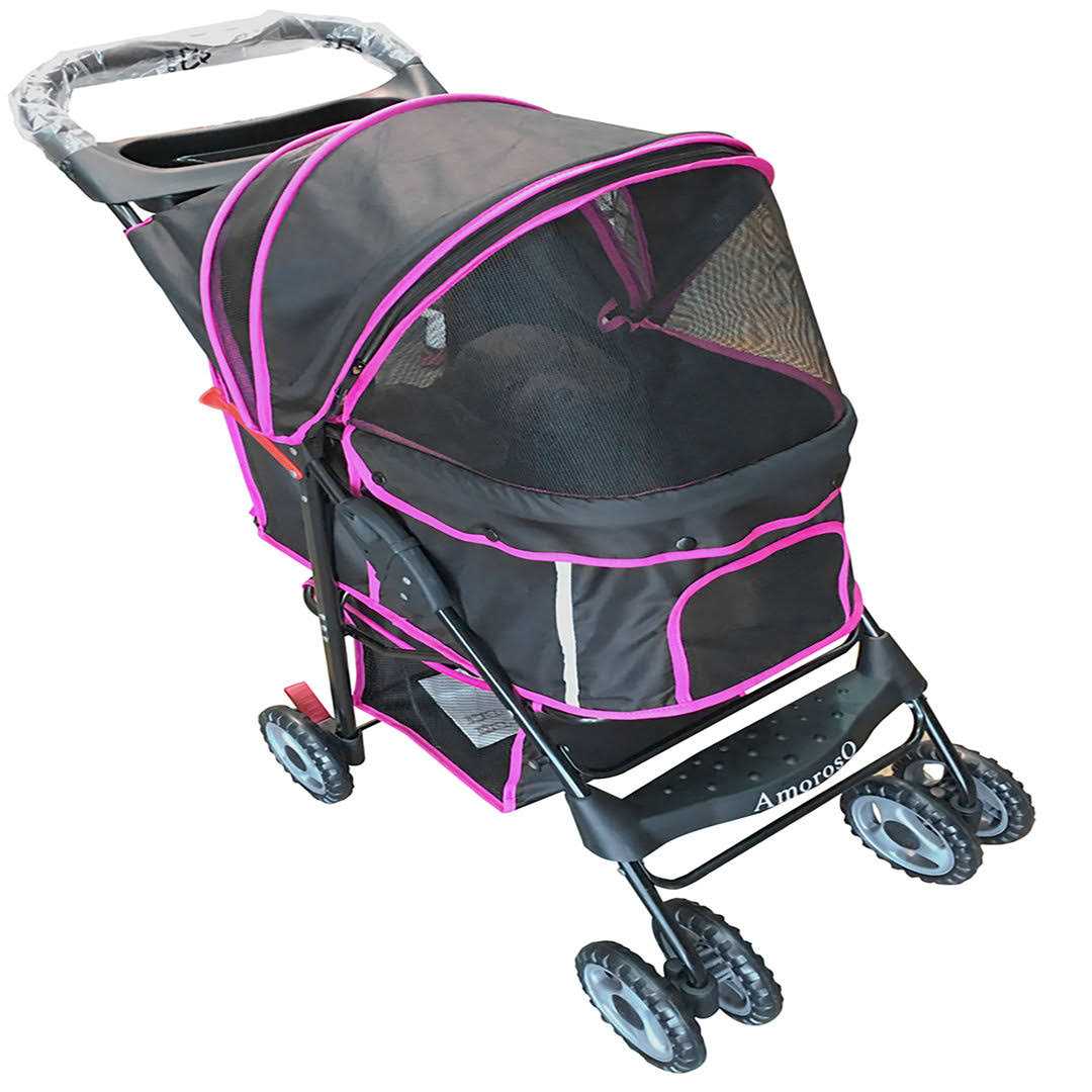 Black Pink Pet Stroller Carrier T12977