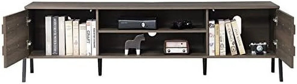 Mid-Century Modern TV Stand for 75+ Inch TV with Cabinet & Metal Leg B34763