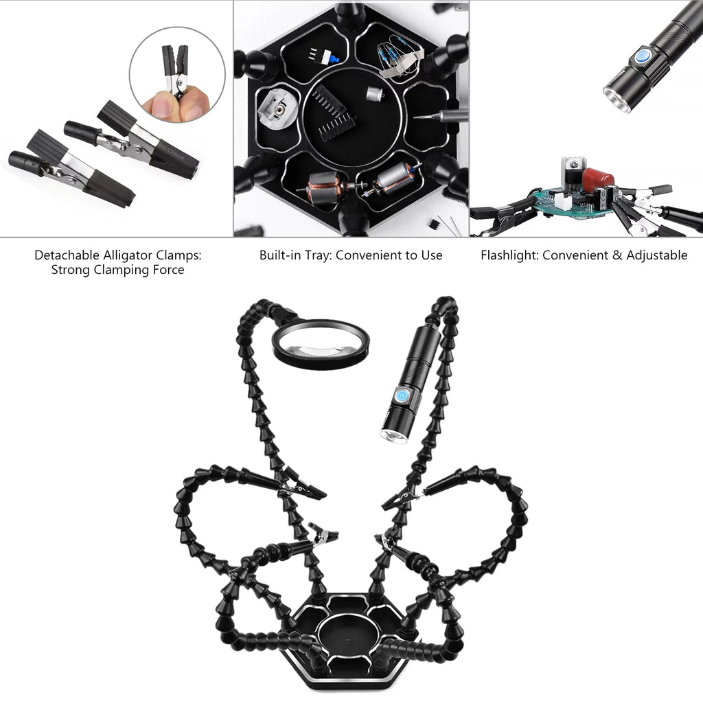 Soldering Third Hand PCB Tool with 6 Flexible Arms Black G6611