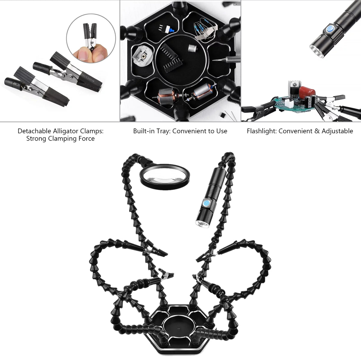 Soldering Third Hand PCB Tool with 6 Flexible Arms Black G6611