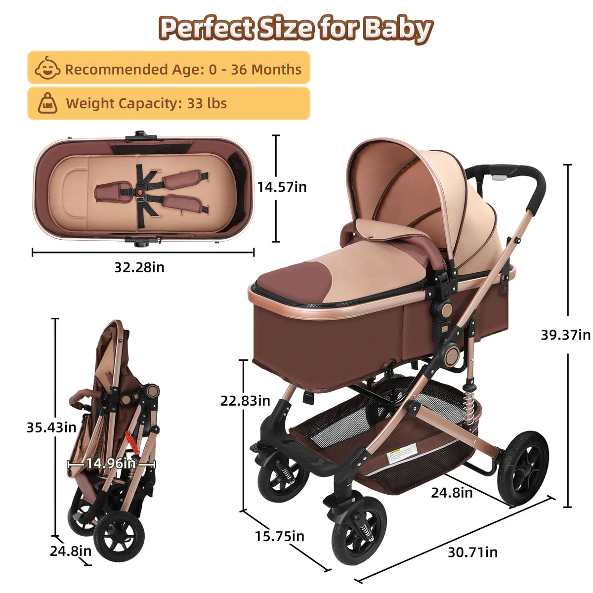 Foldable Reversible Bassinet Baby Stroller Y135