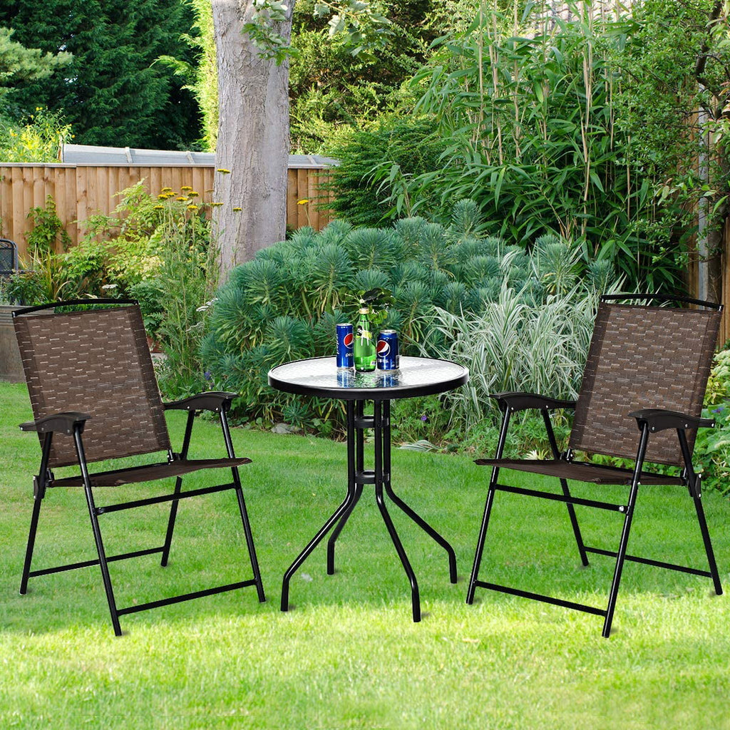 3-Piece Patio Bistro Set with Round Tempered Glass Table and 2 Chairs L80265