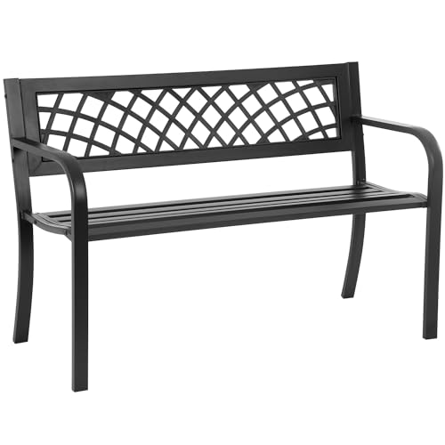 Black Metal Outdoor Bench with Plastic Backrest and Armrests E29405