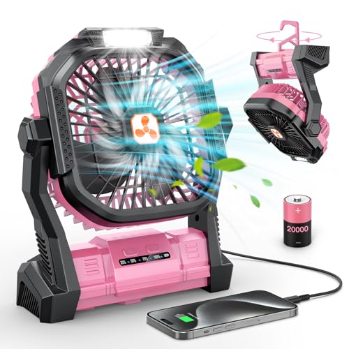 Portable Rechargeable Fan 20000mAh with LED Lantern Pink A6393