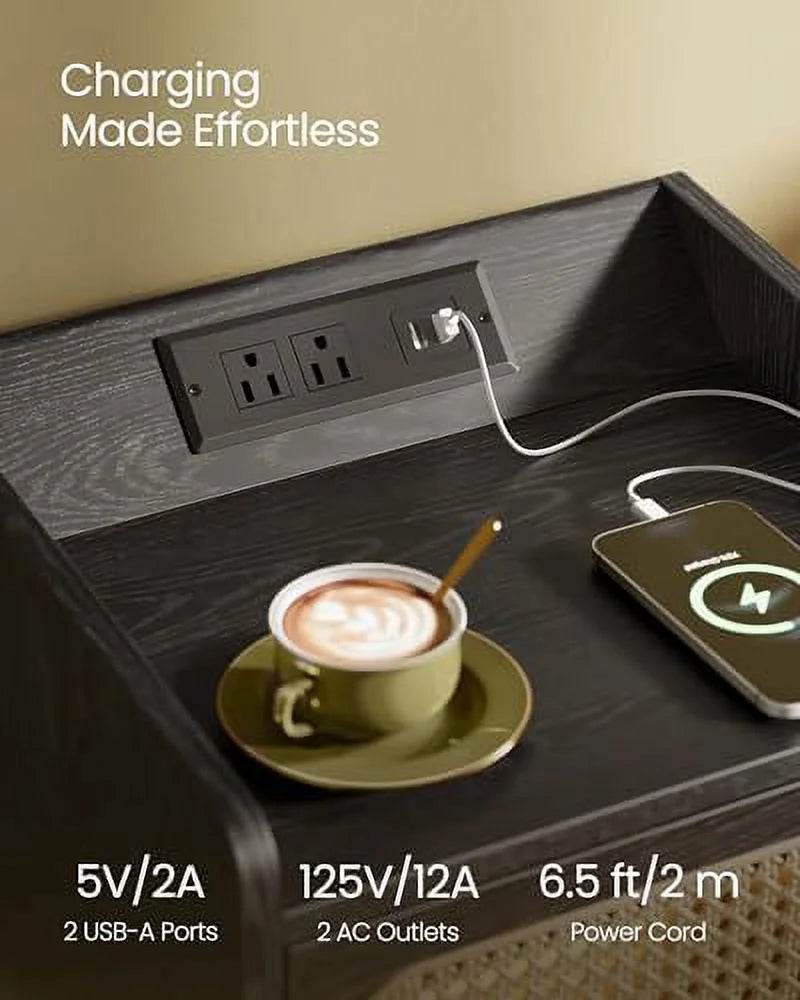 Oak Beige Nightstands with Charging Station C81980
