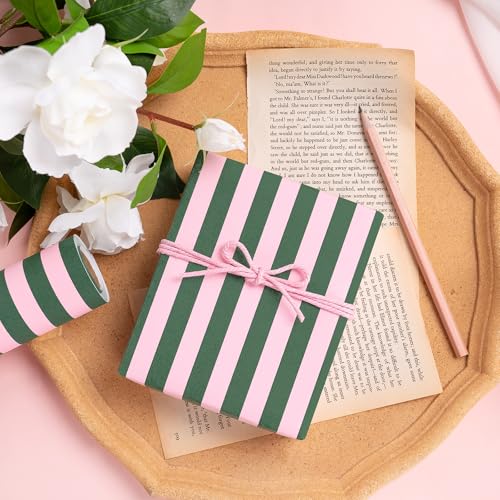 Kraft Green and Pink Stripe Wrapping Paper Mini Roll L3129