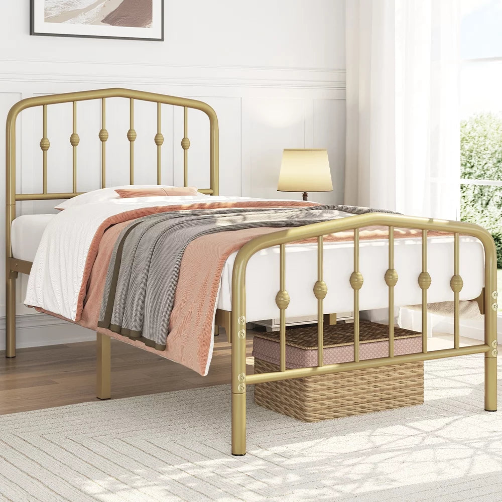 Black Queen Metal Platform Bed Frame with Arched Headboard U28979