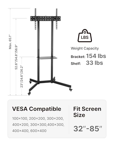 Heavy-Duty Rolling TV Stand for 32–85" Screens, Black D469400
