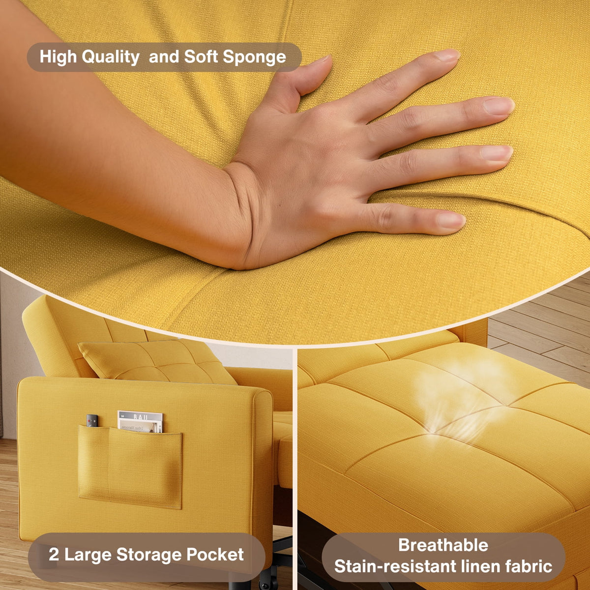 Yellow Convertible Sofa Bed G134275