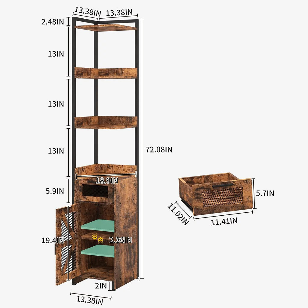Grey 7-Tier Corner Cabinet with Drawer E2358