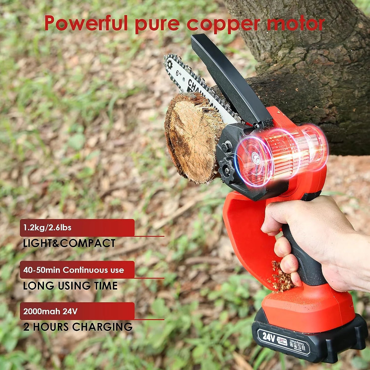 Cordless 6 Handheld Electric Chainsaw with 2 Chains I4508