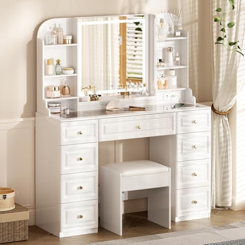 42" Black Makeup Vanity Desk with Mirror and Lights H58150
