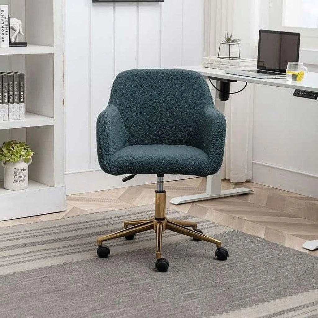 Modern Velvet Fabric Adjustable Height Home Office Chair with Gold Metal Legs and Universal Wheels D950