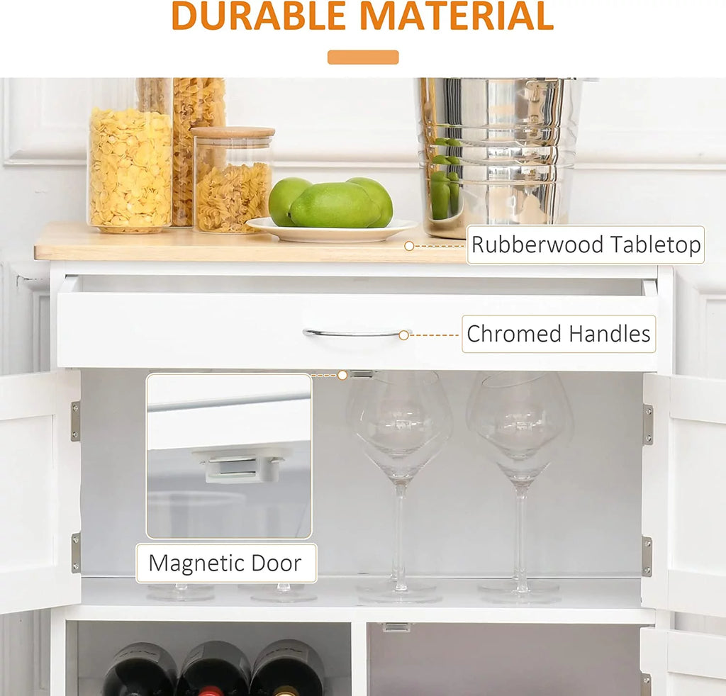 Rolling Kitchen Island with 9-Bottle Wine Rack and Drawer, White X513
